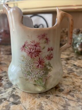 Victorian Era~  Floral handpainted Porcelain Pitcher - honeycomb pattern